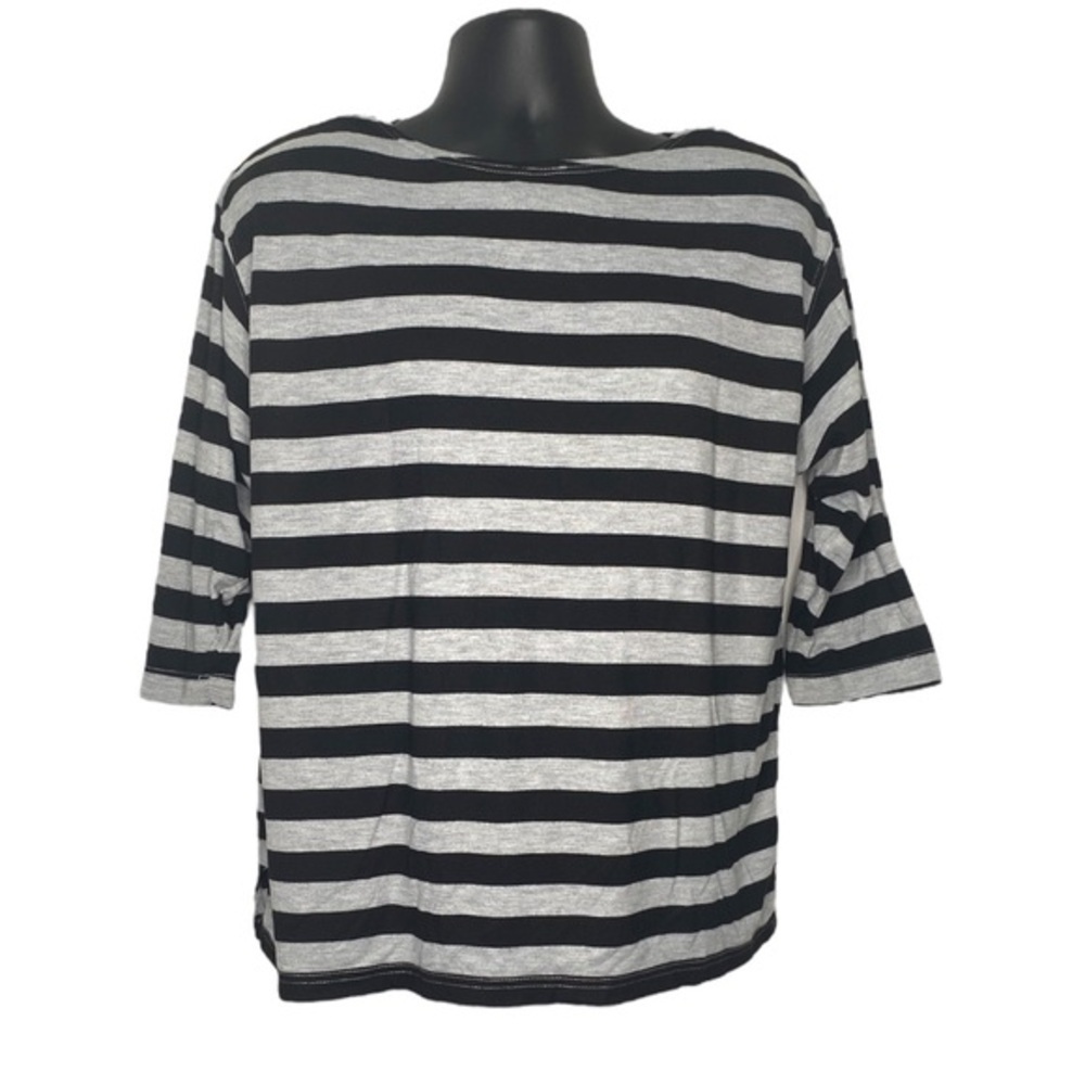 Separate Issue Boatneck Striped Long Sleeve Shirt (Size: XL, Color: Black/Grey)